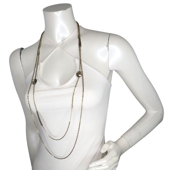 Vintage Charming Charlie Long Double Strand Necklace Gold Tone Chevron Beaded - Picture 11 of 11